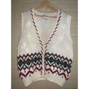 Vintage Embroidered Button Down Knit Sweater Vest Medium